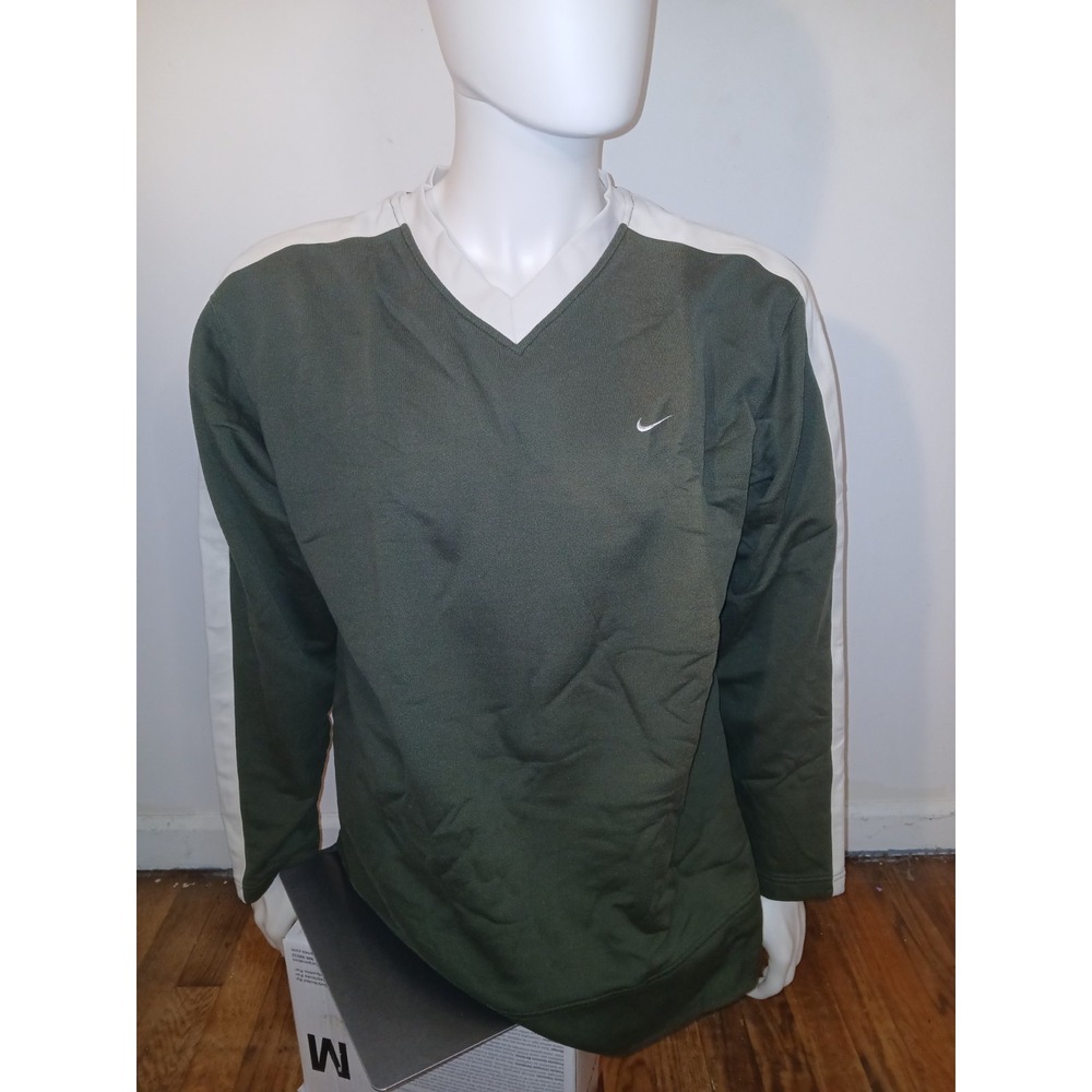 VINTAGE Nike Sweatshirt Womens XL Green V Neck Pullover Embroidered Swoosh Y2K - Picture 1 of 8